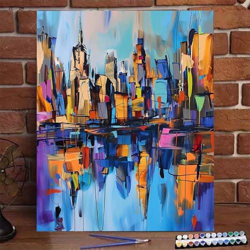 Malen Nach Zahlen Erwachsene Kinder Stadt, Malen Nach Zahlen DIY Handgemalt Ölgemälde Kit für Anfänger und Frauen Abstrakt, Malen-Nach-Zahlen mit Rahmen Leinwand Pinsel und Acrylfarbe 100X135 CM Y-W von BEIJUYHU