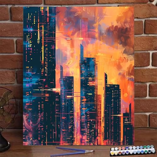 Malen Nach Zahlen Erwachsene Kinder Stadt, Malen Nach Zahlen DIY Handgemalt Ölgemälde Kit für Anfänger und Frauen Graffiti, Malen-Nach-Zahlen mit Rahmen Leinwand Pinsel und Acrylfarbe 100X135 CM Y-1 von BEIJUYHU