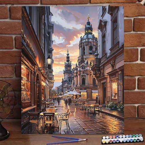 Malen Nach Zahlen Erwachsene Kinder Stadt, Malen Nach Zahlen DIY Handgemalt Ölgemälde Kit für Anfänger und Frauen Straße, Malen-Nach-Zahlen mit Rahmen Leinwand Pinsel und Acrylfarbe 100X135 CM O-0 von BEIJUYHU