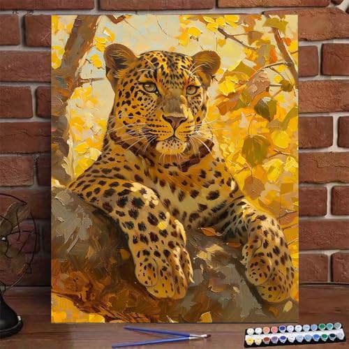 Malen Nach Zahlen Erwachsene Kinder Tier, Malen Nach Zahlen DIY Handgemalt Ölgemälde Kit für Anfänger und Frauen Leopard, Malen-Nach-Zahlen mit Rahmen Leinwand Pinsel und Acrylfarbe 100X135 CM 2-5 von BEIJUYHU