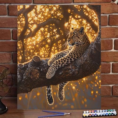 Malen Nach Zahlen Erwachsene Kinder Tier, Malen Nach Zahlen DIY Handgemalt Ölgemälde Kit für Anfänger und Frauen Leopard, Malen-Nach-Zahlen mit Rahmen Leinwand Pinsel und Acrylfarbe 40X50 CM D-4 von BEIJUYHU