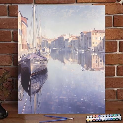 Malen Nach Zahlen Erwachsene Kinder Venedig, Malen Nach Zahlen DIY Handgemalt Ölgemälde Kit für Anfänger und Frauen Wasserstadt, Malen-Nach-Zahlen mit Rahmen Leinwand Pinsel Acrylfarbe 100X135 CM F-9 von BEIJUYHU