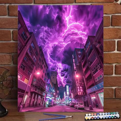 Malen Nach Zahlen Erwachsene Stadt, Groß DIY Malen Nach Zahlen mit Rahmen Straße, Anfänger Frauen Bastelset, Pinsel und Acrylfarbe, Paint by Numbers Basteln für Home Wand Dekor Geschenk 70x95cm 0-6 von BEIJUYHU