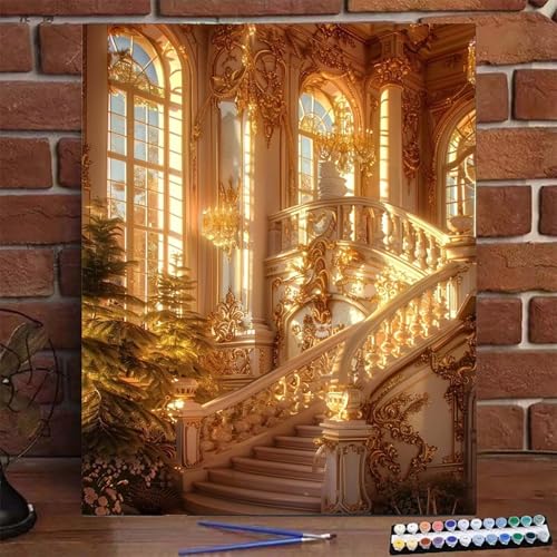 Malen Nach Zahlen Erwachsene Villa, Groß DIY Malen Nach Zahlen mit Rahmen Palast, Anfänger Frauen Bastelset, Pinsel und Acrylfarbe, Paint by Numbers Basteln für Home Wand Dekor Geschenk 70x95cm V-P von BEIJUYHU