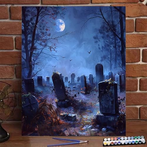 Mond Malen Nach Zahlen Erwachsene, Paint by Numbers Adult Anfänger Kreativ Set für, Heimwerk Malen Nach Zahlen Kinder Baum mit Rahmen, Pinsel und Acrylfarbe Als Geschenk für Wanddeko 70x95cm 2-8 von BEIJUYHU