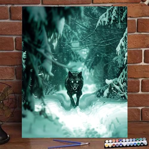 Tier Malen Nach Zahlen Erwachsene, Paint by Numbers Adult Anfänger Kreativ Set für, Heimwerk Malen Nach Zahlen Kinder Wolf mit Rahmen, Pinsel und Acrylfarbe Als Geschenk für Wanddeko 70x95cm K-D von BEIJUYHU