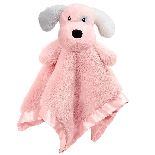 BEILIMU Welpen-Baby-Sicherheitsdecke für Kleinkinder, Neugeborene, Jungen und Mädchen, weiches Plüschtier mit Plüschstoff und Satin-Rückseite, schönes Kuschelspielzeug, Rosa, 34,9 cm von BEILIMU