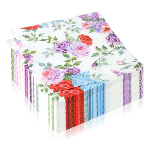 100 Stück Papierservietten mit Blumen Servietten Rosa Vintage Servietten Blumenmuster für Frühling Geburtstage Partys Hochzeiten Feiern 33x33cm von BEIMEIII