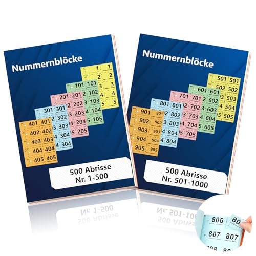 2 Bücher Doppelnummern 1-1000 Nummern Zahlen 14.8X10.5cm Nummernblock A6 Garderobenmarken mit Loch Doppelnummernblock Nummernblöcke Tombola Lose Tombola Nummeriert Rot Orange Gelb Grün Blau von BEIMEIII