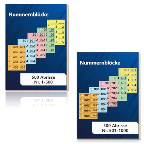 2 Bücher Doppelnummern 1-1000 Nummern Zahlen 14.8X10.5cm Nummernblock A6 Garderobenmarken mit Loch Doppelnummernblock Nummernblöcke Tombola Lose Tombola Nummeriert Rot Orange Gelb Grün Blau von BEIMEIII