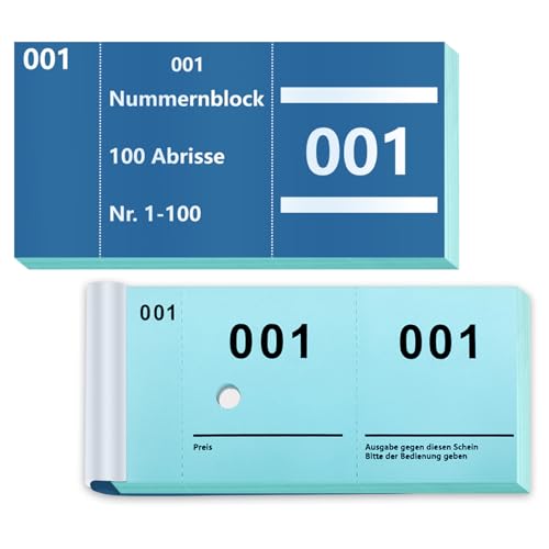 Doppelnummern 1-100 Nummern Zahlen 5X10cm Nummernblock Nummernblöcke Tombola Garderobenmarken Lochstanzung Lose Tombola Nummerierte Abrisse Doppelnummernblock Blau von BEIMEIII