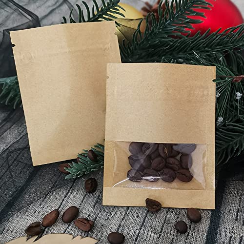 BEISHIDA 100Stück 7x9CM Kleine wiederverschließbare Beutel Kleine Kraftpapiertüten mit durchsichtigem Fenster Luftdichte Aufbewahrungsbeutel Saatgutprobenbeutel Heißsiegelfähige Beutel zum Verpacken von BEISHIDA