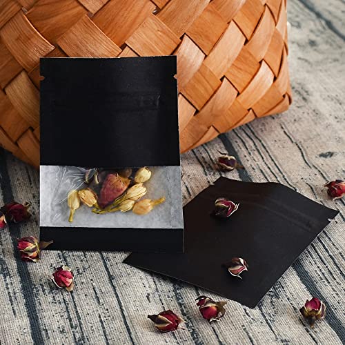 BEISHIDA 100Stück 7x9CM Kleine wiederverschließbare Beutel Kleine Kraftpapiertüten mit durchsichtigem Fenster Luftdichte Aufbewahrungsbeutel Saatgutprobenbeutel Heißsiegelfähige Beutel zum Verpacken von BEISHIDA