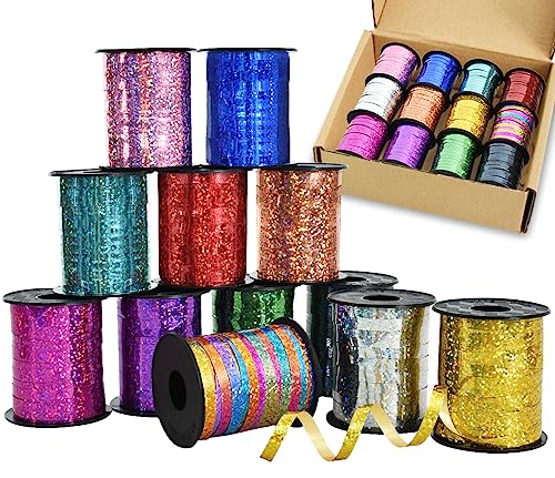 BEISHIDA Ringelbänder-Set, 12 12 Bänder, Regenbogenfarben, Luftballons, Bänder, Luftballons, Schnüre, 0,6 cm dünne Bänder 220 m für Geschenkverpackungen, Geburtstag, Hochzeit, Halloween, von BEISHIDA