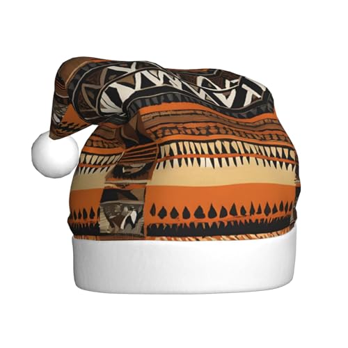 BEIVGOXL Afrikanische Schlammtuch, Tribal-bedruckte Weihnachtsmütze für Erwachsene – Samt-verdickte Weihnachtsmannmütze, Urlaubsbedarf, warme festliche Clausmütze, Unisex von BEIVGOXL