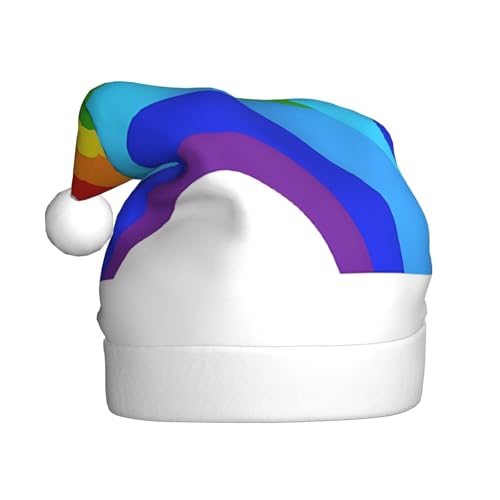 BEIVGOXL Bedruckte Weihnachtsmütze für Erwachsene mit Regenbogen-Aufdruck – Samt-verdickte Weihnachtsmannmütze, Urlaubsbedarf, warme festliche Weihnachtsmannmütze, Unisex von BEIVGOXL