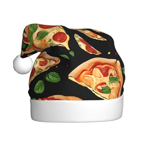 BEIVGOXL Pizza 3D-bedruckte Weihnachtsmütze für Erwachsene – Samt-verdickte Weihnachtsmannmütze, Weihnachtsmannmütze, Urlaubsbedarf, warm, festlich, unisex von BEIVGOXL