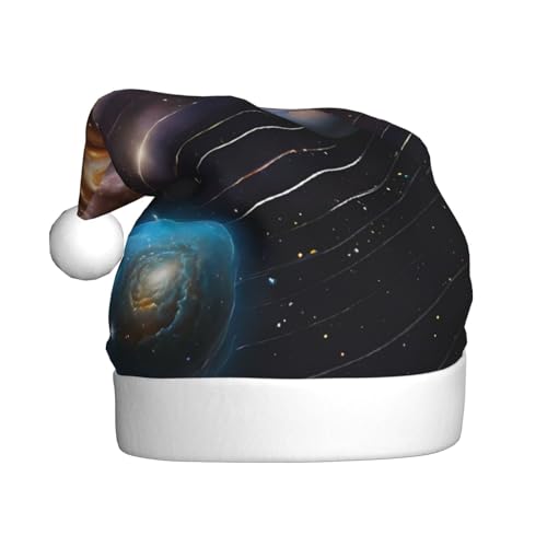 BEIVGOXL Schöne Galaxie-bedruckte Weihnachtsmütze für Erwachsene – Samt-verdickte Weihnachtsmannmütze, Weihnachtsmannmütze, Urlaubsbedarf, warm, festlich, unisex von BEIVGOXL