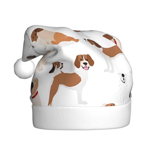 BEIVGOXL Weihnachtsmütze mit Beagle-Motiv, bedruckt, für Erwachsene, Samt, verdickt, Weihnachtsmannmütze, Weihnachtsmannmütze, Weihnachtsmannmütze, Weihnachtsmannmütze, Unisex von BEIVGOXL