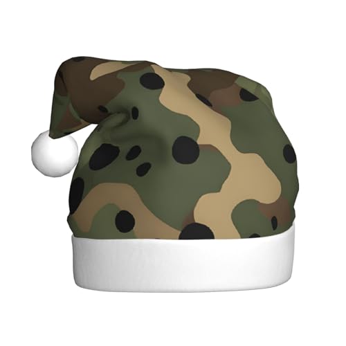 BEIVGOXL Weihnachtsmütze mit Camouflage-Muster für Erwachsene – Samt-verdickte Weihnachtsmannmütze, Urlaubsbedarf, warme festliche Clausmütze, Unisex von BEIVGOXL