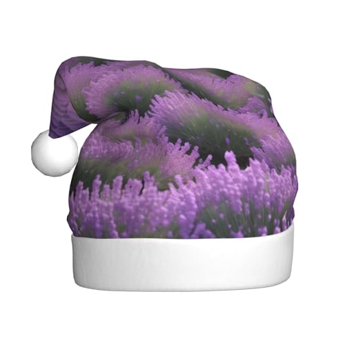 BEIVGOXL Weihnachtsmütze mit Lavendel-Aufdruck für Erwachsene – Samt-verdickte Weihnachtsmannmütze, Urlaubsbedarf, warme festliche Clausmütze, Unisex von BEIVGOXL