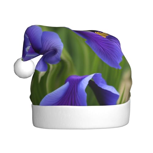 BEIVGOXL Weihnachtsmütze mit Veilchen-Blumen-Aufdruck für Erwachsene – Samt-verdickte Weihnachtsmannmütze, Urlaubsbedarf, warme festliche Weihnachtsmannmütze, Unisex von BEIVGOXL