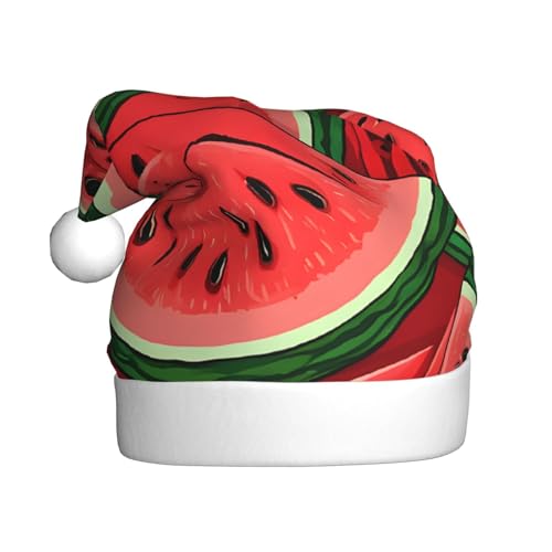 BEIVGOXL Weihnachtsmütze mit roter Wassermelone für Erwachsene – Samt-verdickte Weihnachtsmannmütze, Urlaubsbedarf, warm, festlich, unisex von BEIVGOXL