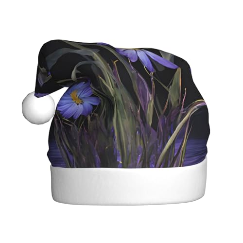 BEIVGOXL Weihnachtsmütze mit violetten Blumen für Erwachsene – Samt-verdickte Weihnachtsmannmütze, Weihnachtsmannmütze, Urlaubsbedarf, warm, festlich, unisex von BEIVGOXL