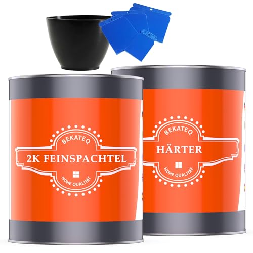 BEKATEQ Feinspachtel BK-110EP 2K Epoxidharz, 3 kg l Spachtelmasse für Boden, Auto & Boot l Risse & Löcher auffüllen I schnell härtend & wasserbeständig I ausziehbar auf 0 I inklusive Reparatur-Set von BEKATEQ