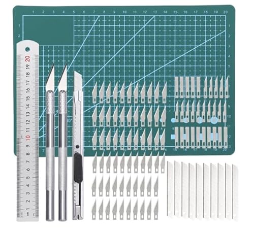 Schneidematte Set Mit 104 Stk Ersatzklingen, Basteln Zeichenunterlage Selbstheilende Bastelunterlage, Enthält Bastelmesser Und Stahllineal Für Basteln Zeichenunterlage Bastelskalpell von BEKKLPOU