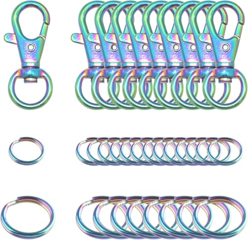 Regenbogen Drehverschluss Drehhaken mit Schlüsselringen Clip Haken Karabinerhaken Schlüsselanhänger, 75 Stück, Hardware Zubehör für Geldbörse DIY (Regenbogen) von BEKWS