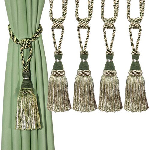 BEL AVENIR Dekorative Vorhang-Raffhalter, handgefertigt, elegante Seilbänder, Quasten, Raffhalter für Vorhänge (grün, 4) von BEL AVENIR