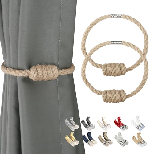 BEL AVENIR Magnetische Vorhang-Raffhalter, modern, gewebte Raffhalter mit exquisitem Knoten, Vorhanghalter für Heimdekoration (Jute, 2 Stück) von BEL AVENIR