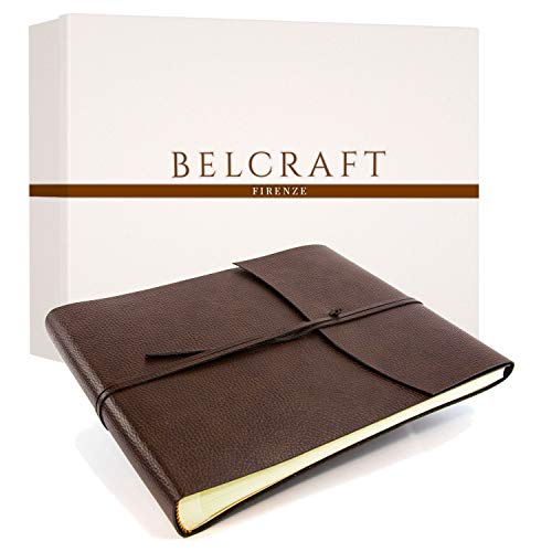 BELCRAFT Tivoli Fotoalbum aus recyceltem Leder, Querformat, Handgearbeitet in klassischem italienischem Stil, Geschenkschachtel inklusive, A4 (25x32 cm) Braun von BELCRAFT