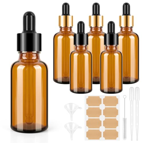 BELICOO Pipettenflasche 6Pcs 30ml/50ml Pipette Bottles Brown Glass Bottles, Braunglasflasche, Apothekerflasche mit Trichter Aufkleber und Etikett für Ätherische Öl, ParfüMöLe, Aromatherapie-Düfte von BELICOO