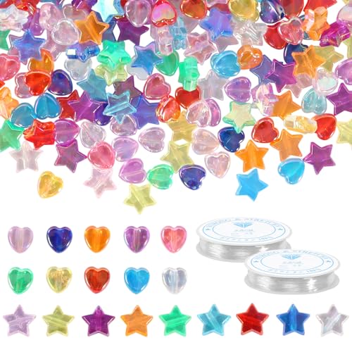 800 Stück Sternform Farben Perlen Herzperlen, Acryl Stern Perlen Transparent Bunte Perlen Beads for Bracelets Perlen zum Auffädeln Kinder, Transparent Bunte Acryl Perlen Ponyperlen für Armbänder DIY von BELIHOME