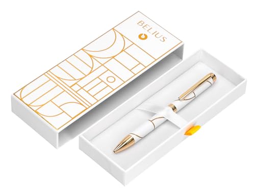 BELIUS Kugelschreiber, weiß, goldfarben, blaue Tinte, Design-Box von BELIUS