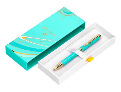 BELIUS Kugelschreiber Aqua Aluminium Türkis und Gold, blaue Tinte, Design-Box von BELIUS