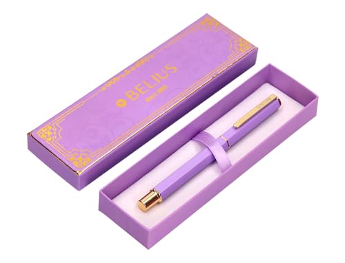 BELIUS Kugelschreiber Macaron, sechseckig, Lila und Gold, Tinte Blau, Design-Box von BELIUS