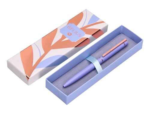 BELIUS Kugelschreiber Rose, Aluminium, Lavendelfarben/Roségold, blaue Tinte, Design-Box von BELIUS