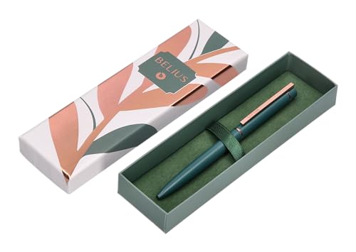 BELIUS Kugelschreiber Rose Aluminium grün oliv/roségold Tinte Blau Design Box von BELIUS
