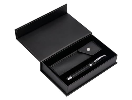 BELIUS Kugelschreiber und Etui, Turbo, Aluminium, gepunktet, Schwarz und Silber, Tinte Blau, Design-Box von BELIUS