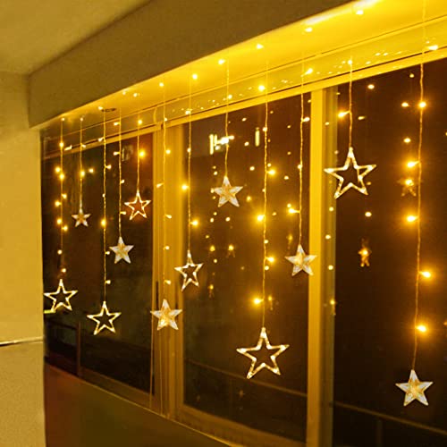 BELLALICHT LED Lichtervorhang Sterne Warmweiß Weihnachtsbeleuchtung Innen Fenster Für Weihnachten Party Hochzeit IP44 31V 8 Modi Mit Timer Dimmbar 138er LEDs Lichterkette Aussen 2,5M… von BELLALICHT