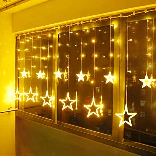 BELLALICHT LED Lichtervorhang Sterne Warmweiß Weihnachtsbeleuchtung Innen Fenster Für Weihnachten Party Hochzeit IP44 31V 8 Modi Mit Timer Dimmbar 138er LEDs Lichterkette Aussen 2,5M … von BELLALICHT