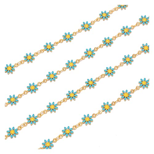 1 Meter Messing Gänseblümchen Charm Kette Vergoldet Emaille Blume Perlenketten for Halskette Armband Ohrringe DIY Schmuckherstellung (Color : Blue, Size : 1m) von BELLAY