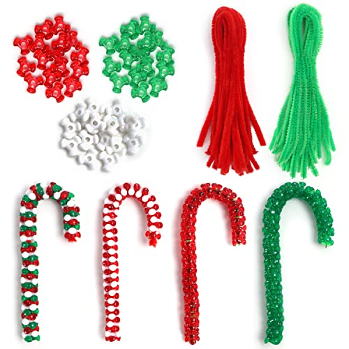 Belle Vous 1350 Stk Bastelset Weihnachten - 9,7 mm Dreikantperlen und Pfeifenreiniger Grün & Rot - Bastelperlen Weihnachten Set für Zuckerstangen-, Weihnachtsdeko Basteln, Kranz-/Schmuckherstellung von BELLE VOUS