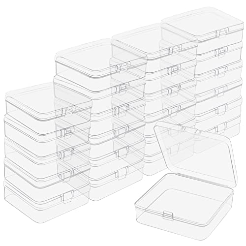 BELLE VOUS Kleine Aufbewahrungsbox Plastik Transparent mit Deckel zum Klappen (24 Stk) – 8,3 x 8,3 x 2,8 cm Mini Plastik Boxen für Kleine Perlen, Pillen, Schmuck, Schrauben Sortierbox, Bastelzubehör von BELLE VOUS