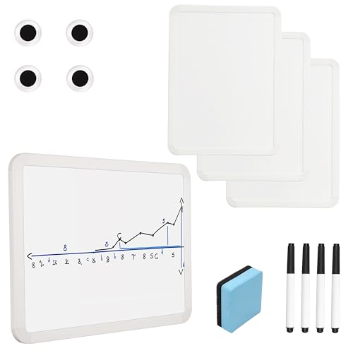 Belle Vous (4er Pack) Mini Whiteboard Magnetisch mit Schwarzem Whiteboard Marker, Magneten & Radiergummi - Doppelseitige, Tragbare, Trocken Abwischbare Tafel für Schüler, Zuhause & Büro von BELLE VOUS