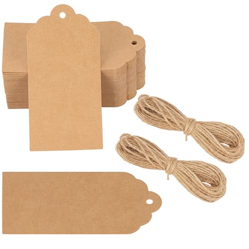 Belle Vous 100 braune Kraft-Etiketten mit Schnur - 5 x 10 cm - Personalisiertes Geschenketikett aus Karton - Preisauszeichner - Preisetiketten - Geschenkanhänger Kraftpapier von BELLE VOUS