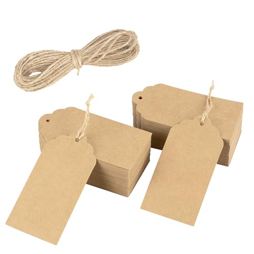 Belle Vous 200 braune Etiketten aus Kraftpapier - Schnur - 5 x 10 cm - Schilder zum Beschriften - Etiketten zum Beschriften - Geschenkanhänger für Weihnachten, Hochzeit, Geburtstag von BELLE VOUS